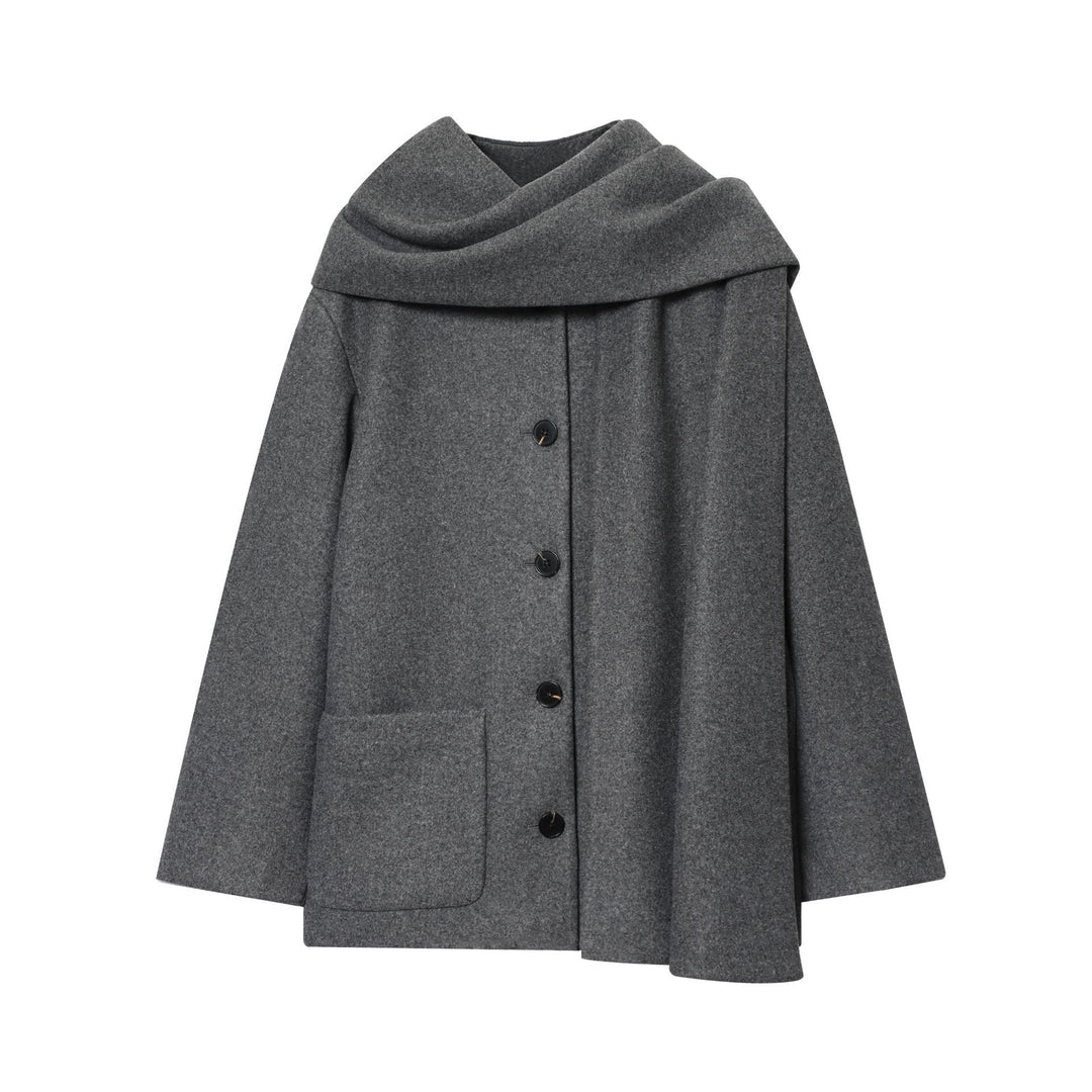 Damen nan kastiges Wollcape mit überlappendem Schalkragen und durchgehender Knopfleiste Drune