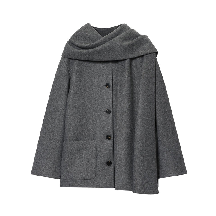 Damen nan kastiges Wollcape mit überlappendem Schalkragen und durchgehender Knopfleiste Drune