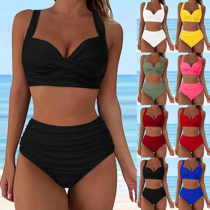 Damen Hochtailliertes Bikini-Set mit eleganter Faltenoptik Drune