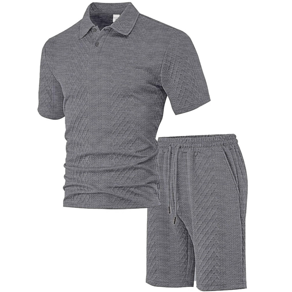 Herren nan strukturiertes Poloshirt- und Bermudashorts-Set aus gesteppter Baumwollmischung Drune