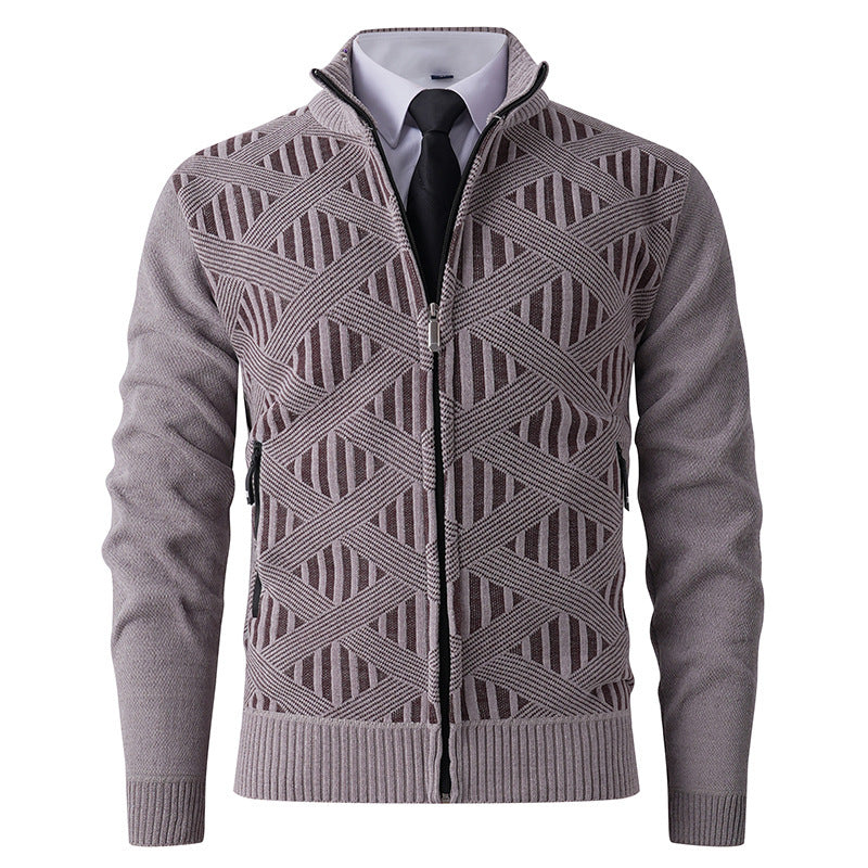 Herren elegante Strickjacke mit strukturiertem Design und hohem Stehkragen Drune