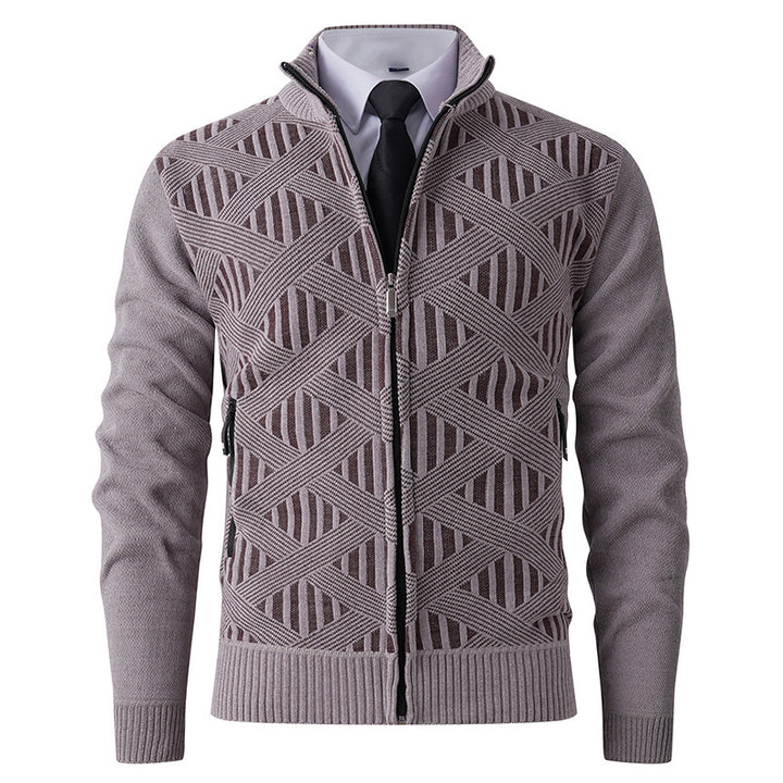 Herren elegante Strickjacke mit strukturiertem Design und hohem Stehkragen Drune