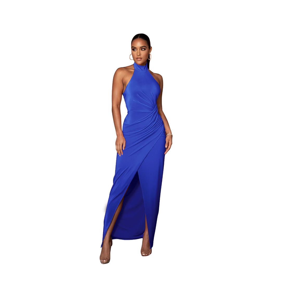 Damen Elegantes Langarmkleid mit hohem Schlitz und Raffungen Drune