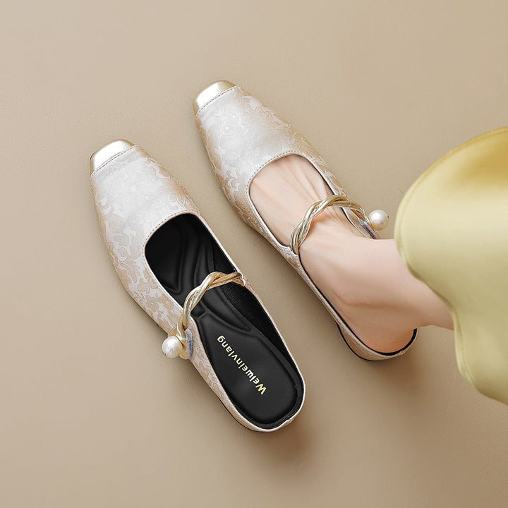 Damen Slingback-Mules mit schimmerndem Stoff und dekorativem Schnallenakzent Drune
