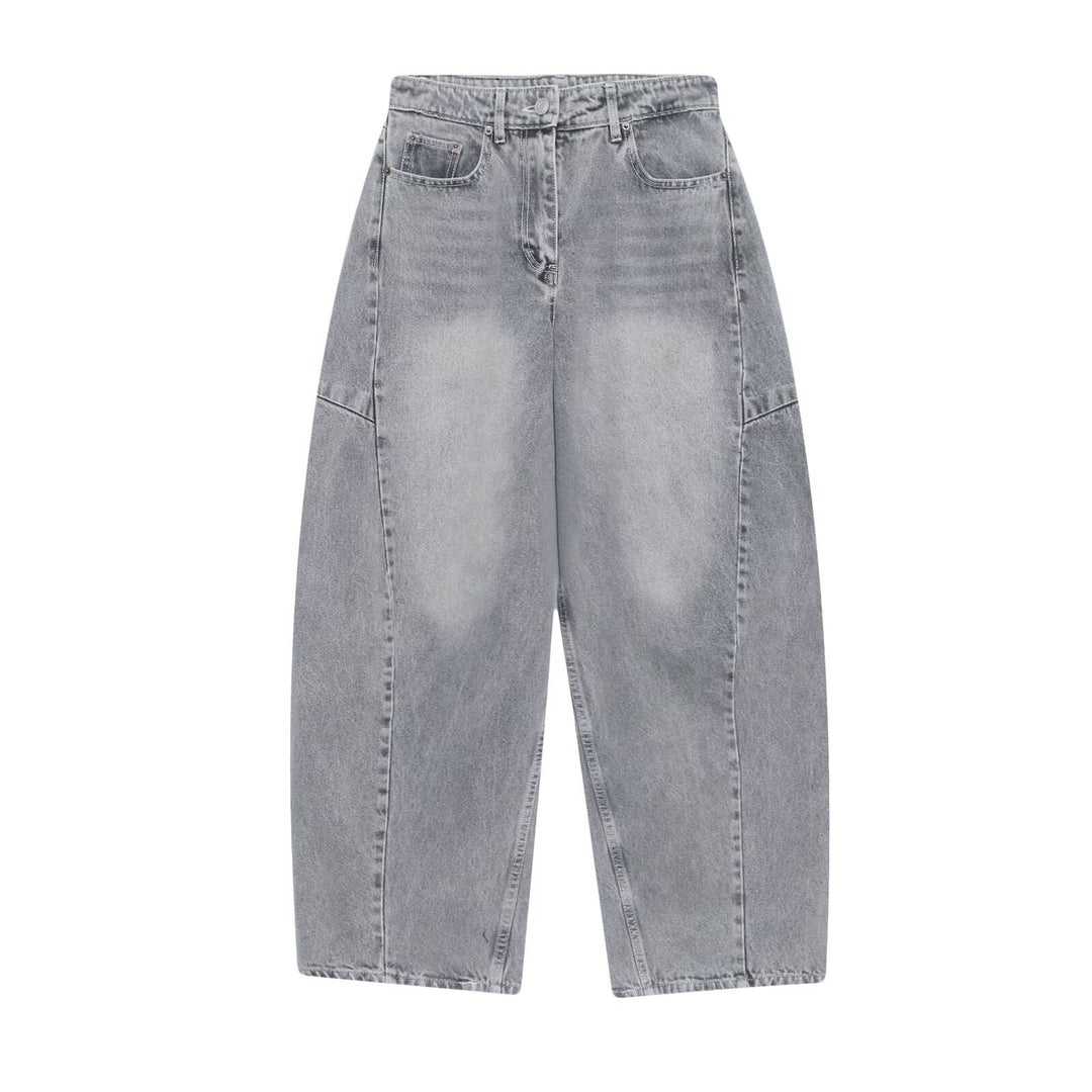 Damen High‑Waist Cropped Ballon-Jeans mit Einsatznähten und Five-Pocket-Design Drune
