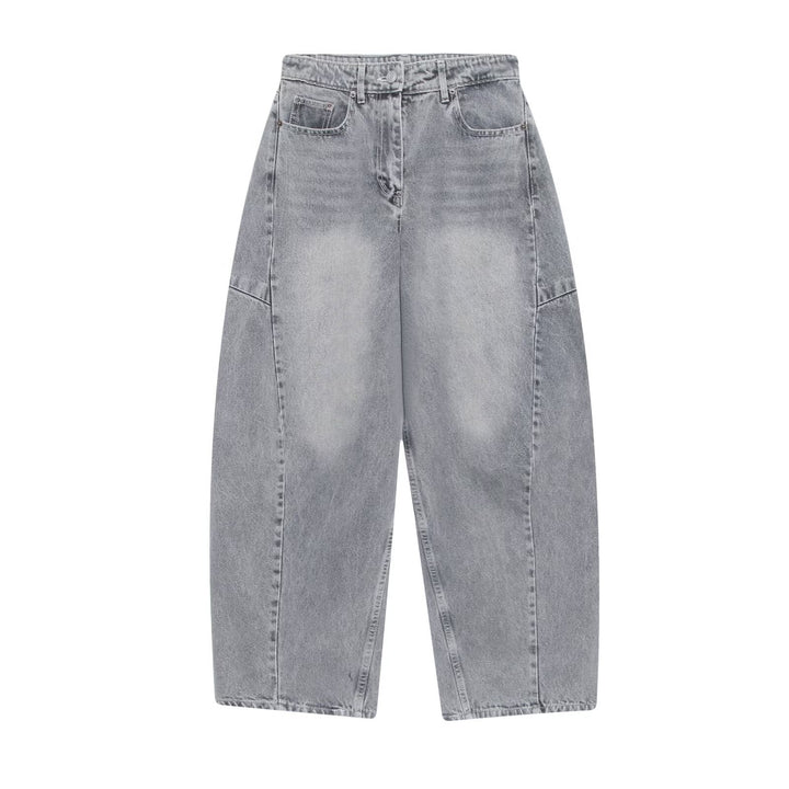 Damen High‑Waist Cropped Ballon-Jeans mit Einsatznähten und Five-Pocket-Design Drune