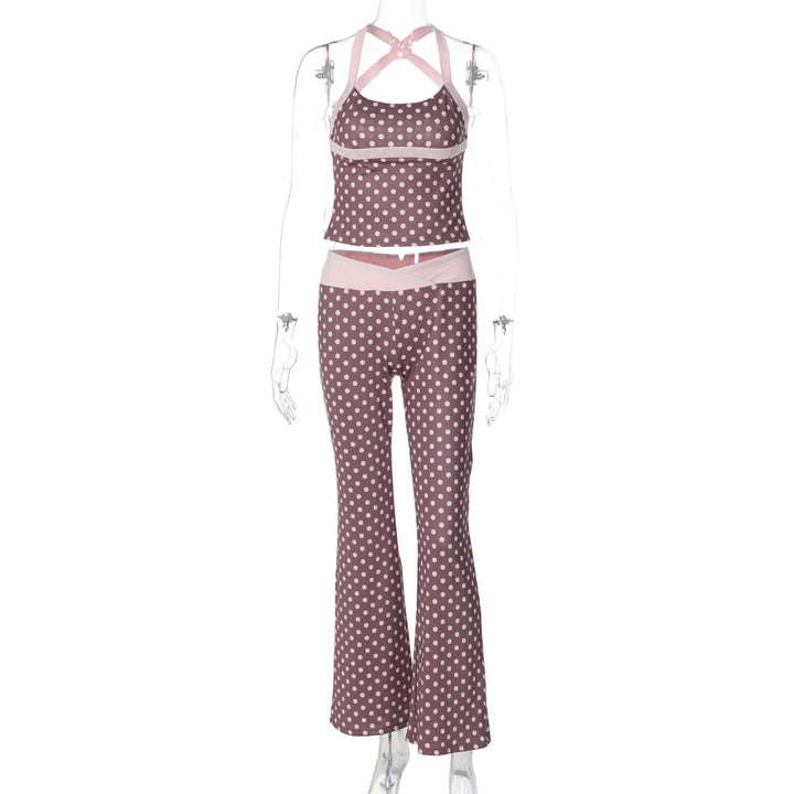 Damen Polka Dot Sportanzug mit cropped Oberteil und Flared Pants Drune