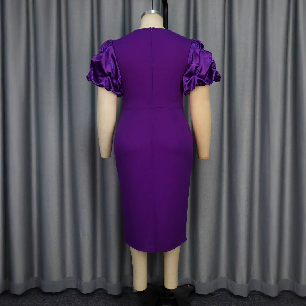 Damen Elegantes Kleid mit Spitzenakzenten und voluminösen Puffärmeln Drune