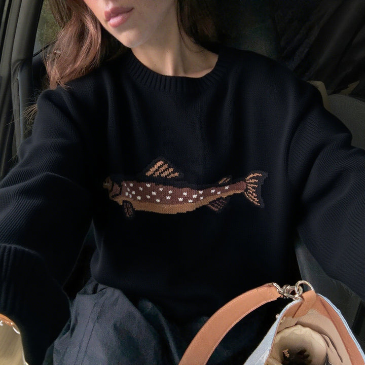 Damen Sweatshirt mit einzigartiger Fischnäherei Drune