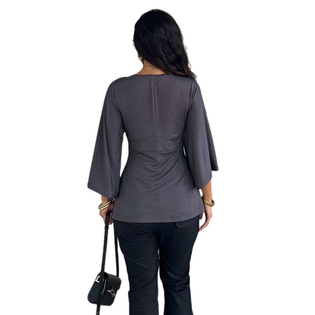 Damen V‑Ausschnitt Tunika mit Empire‑Naht und 3/4‑Ärmeln Drune