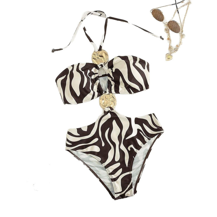 Damen Bandeau-Bikini mit modischen Cut-Outs und goldenen Akzenten Drune