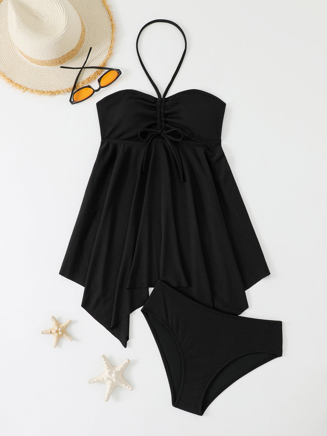 Damen Tankini mit asymmetrischem Saum und verstellbaren Trägern Drune