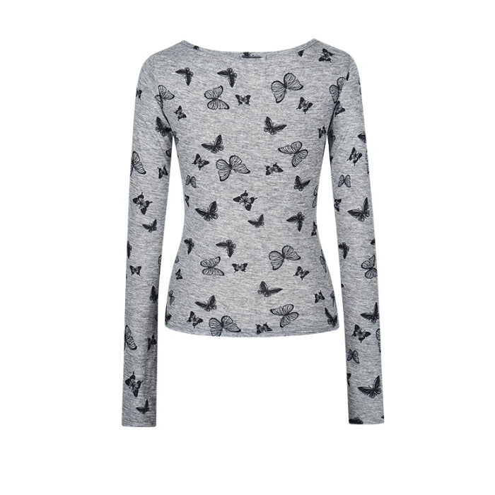 Damen Langarmshirt mit feinem Schmetterlingsmuster Drune