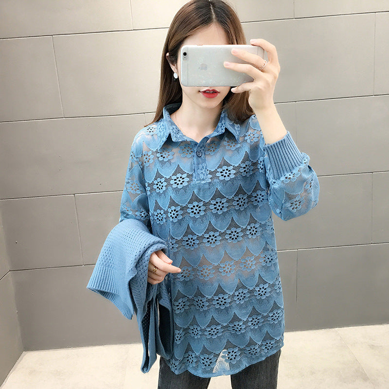 Damen Verspielter Strickpullover mit Spitzenapplikation Drune
