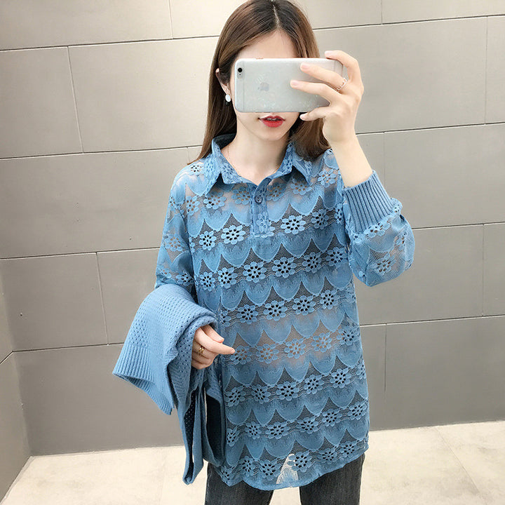 Damen Verspielter Strickpullover mit Spitzenapplikation Drune