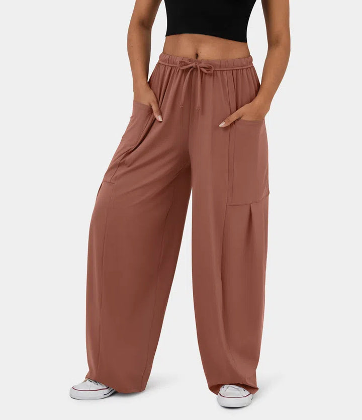 Damen Weite Freizeit-Hose mit elastischem Bund und praktischen Taschen Drune
