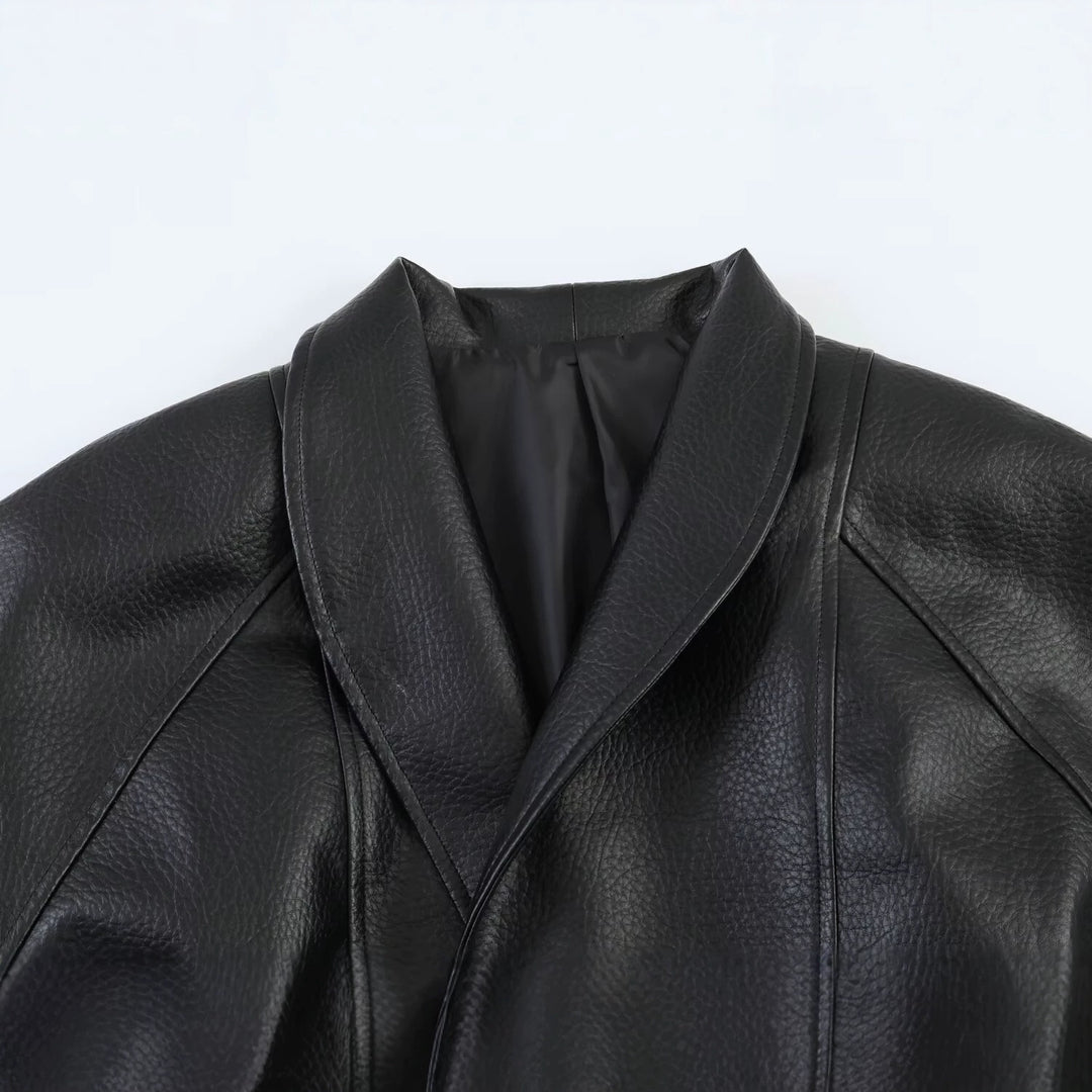 Damen Lederoptik-Wickeljacke mit Bindegürtel Drune