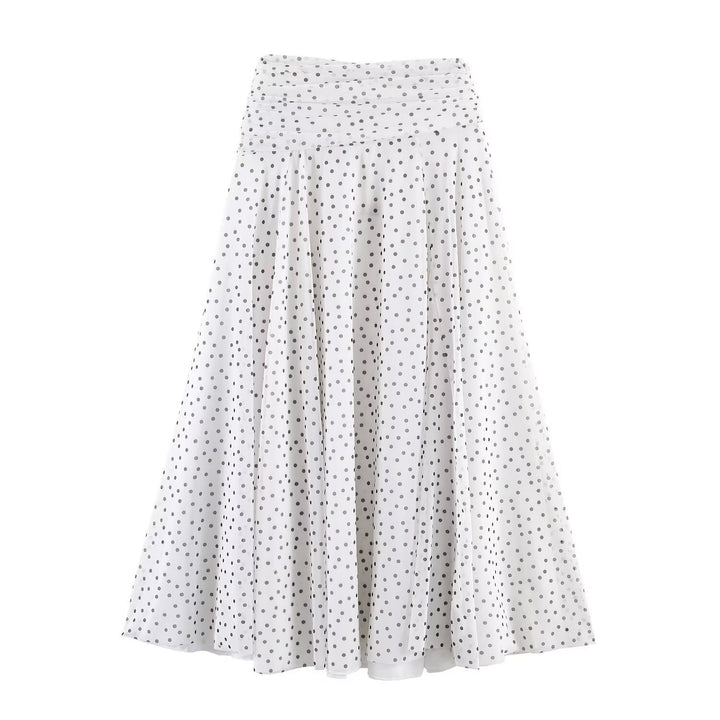 Damen Polka-Dot Midirock mit hohem Bund, A-Linie und mehrlagigem Chiffon Drune