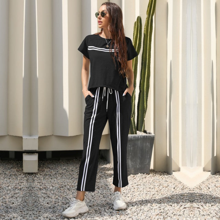 Damen Sportliches Set mit gestreiftem Oberteil und bequemen Hose Drune