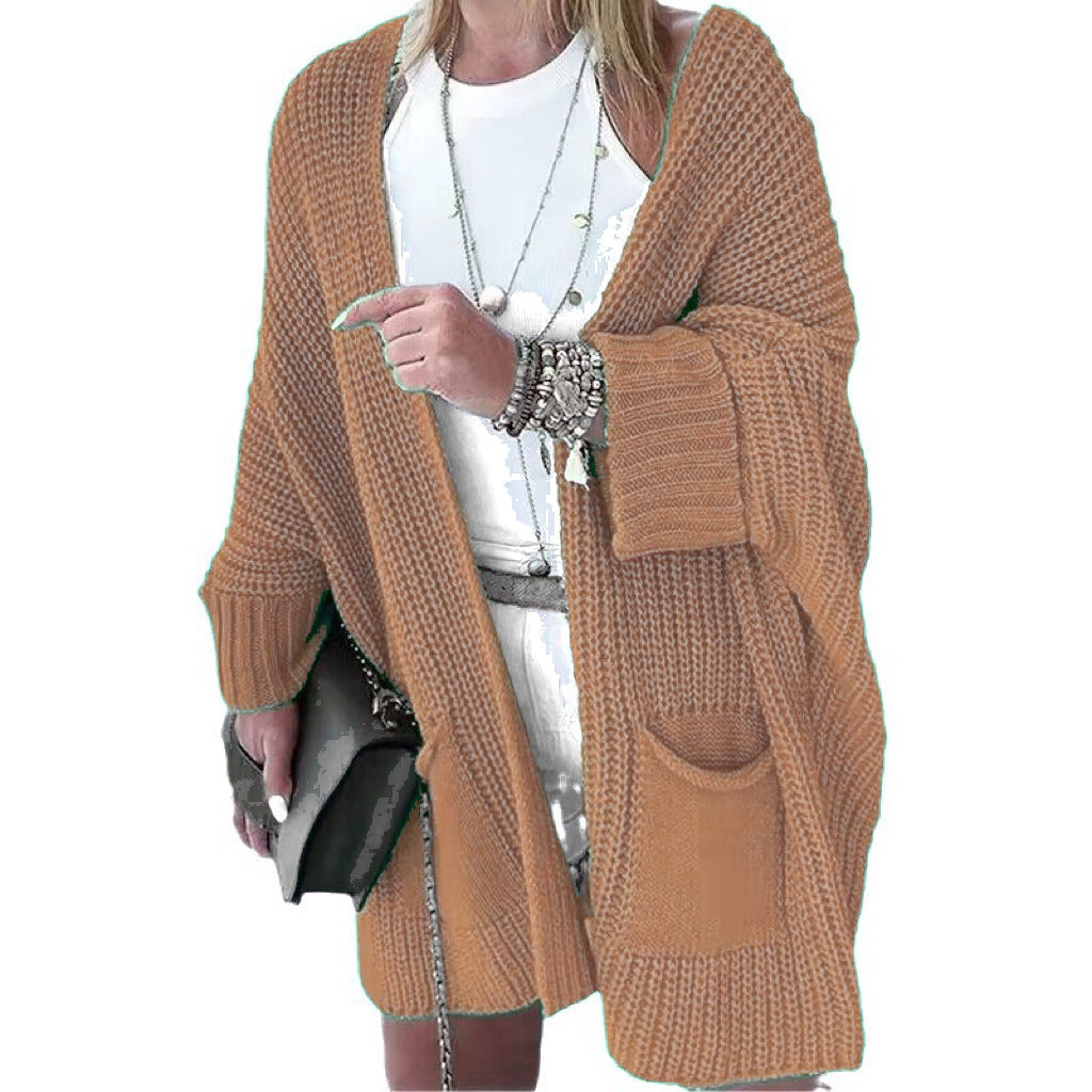 Damen Oversize Grobstrick-Cardigan mit weitem Schalkragen und aufgesetzten Taschen Drune