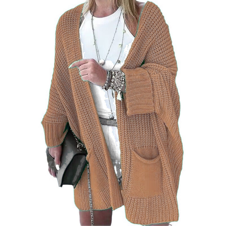 Damen Oversize Grobstrick-Cardigan mit weitem Schalkragen und aufgesetzten Taschen Drune