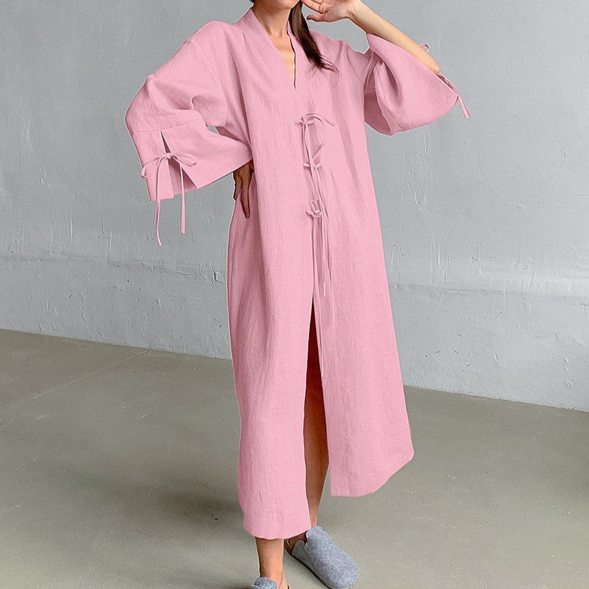 Damen Kimono-Style Morgenmantel mit verspieltem Rüschendetail Drune