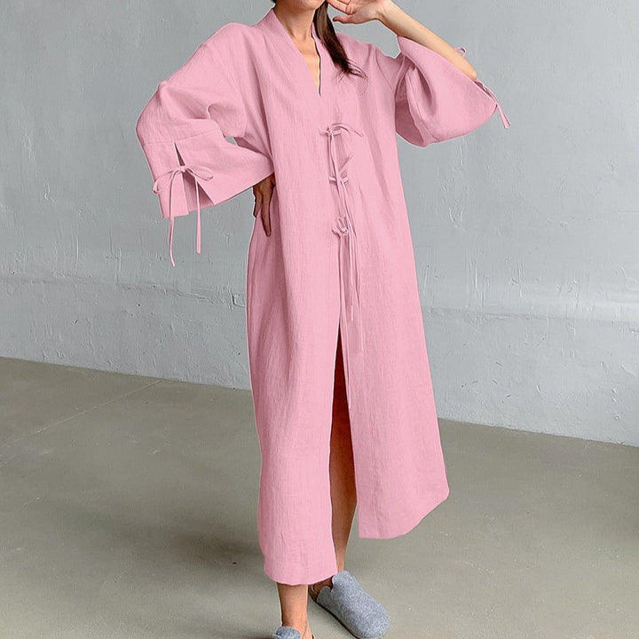 Damen Kimono-Style Morgenmantel mit verspieltem Rüschendetail Drune