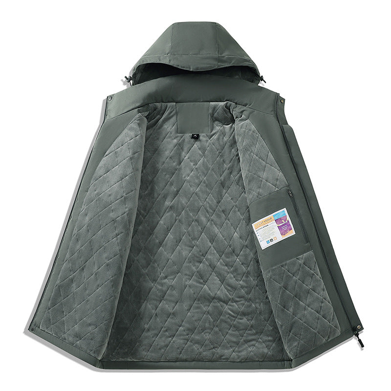 Herren zweifarbige Softshell-Outdoorjacke mit winddichter Membran, verstellbarer Kapuze und verdeckter Brusttasche Drune