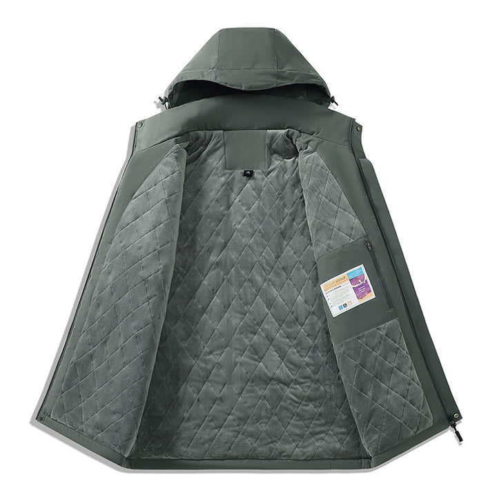 Herren zweifarbige Softshell-Outdoorjacke mit winddichter Membran, verstellbarer Kapuze und verdeckter Brusttasche Drune