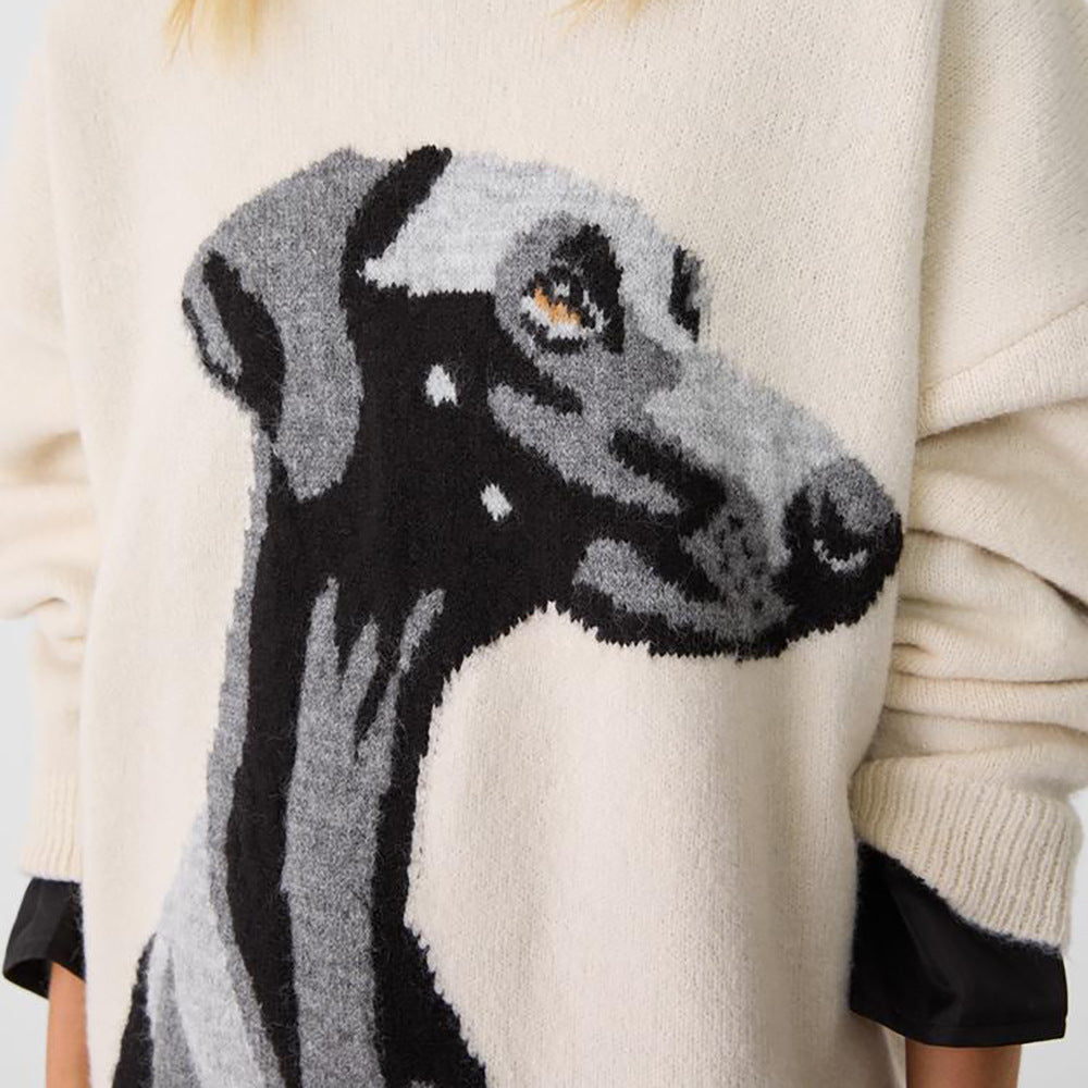 Damen Oversized Pullover mit einzigartigem Hundemuster Drune