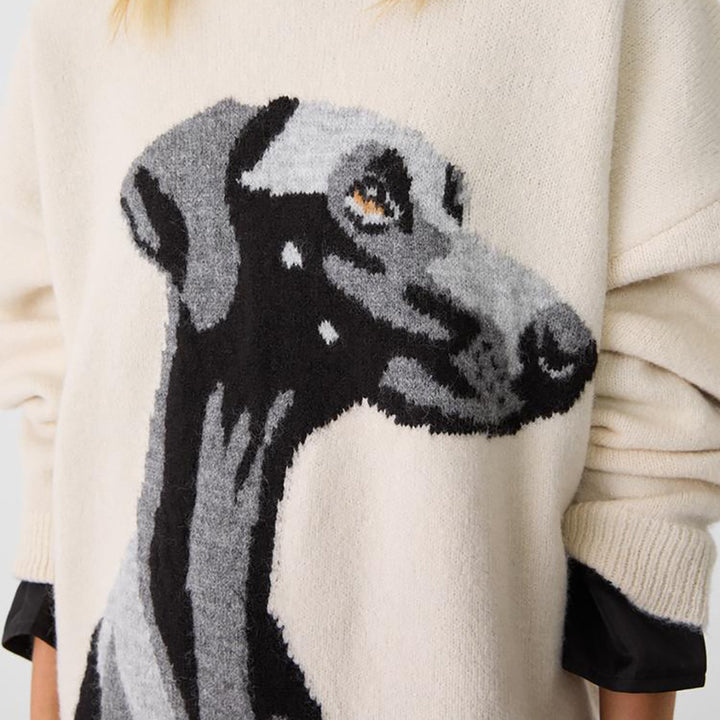 Damen Oversized Pullover mit einzigartigem Hundemuster Drune