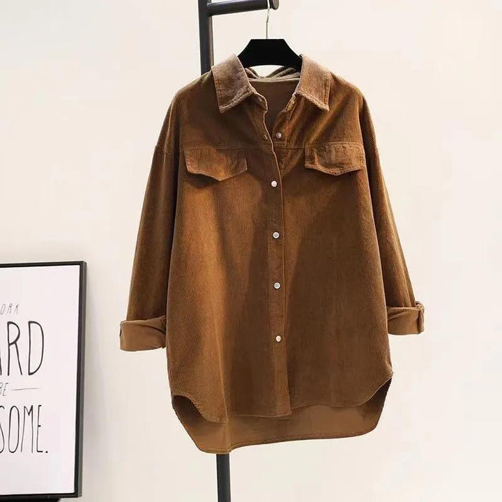 Damen Oversized Hemd aus Rippstoff mit Brusttaschen und schickem Kragen Drune