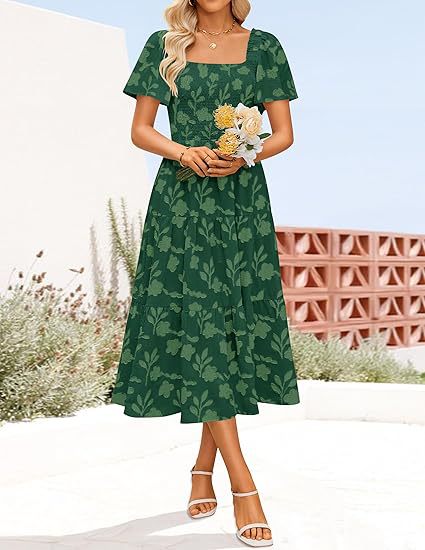 Damen Maxikleid mit Volant und Quadrat-Ausschnitt Drune