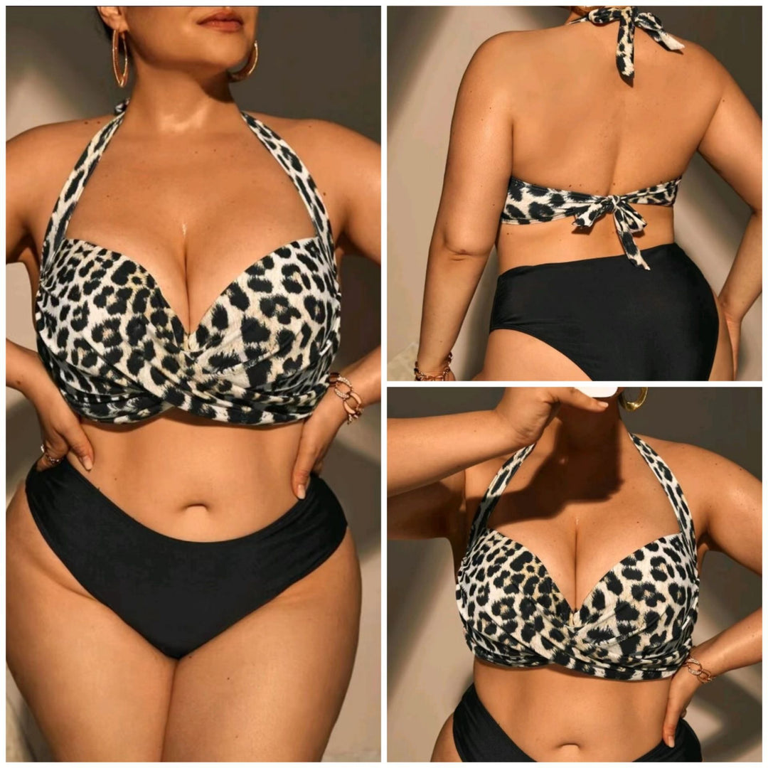 Damen Triangel-Bikini mit Wickeloptik und animalischem Muster Drune