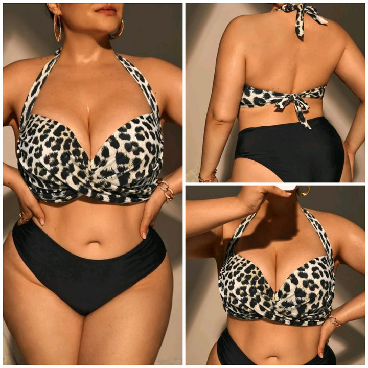 Damen Triangel-Bikini mit Wickeloptik und animalischem Muster Drune