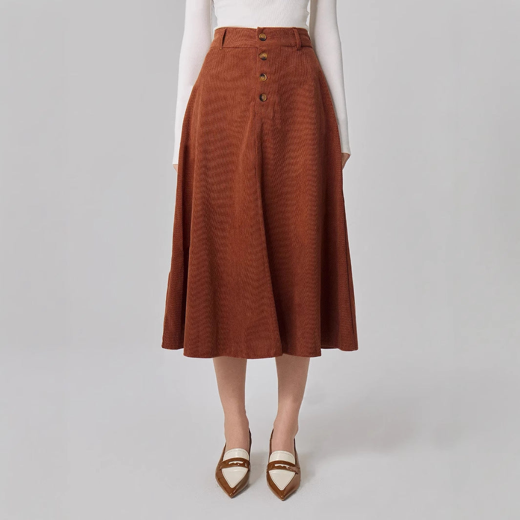Damen Midi-Rock im eleganten A-Linien-Schnitt mit dekorativen Knopfdetails Drune