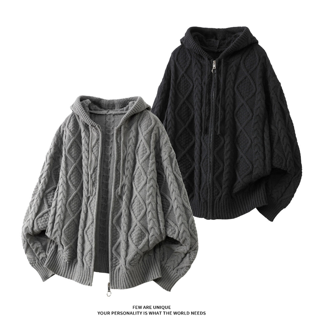 Damen Oversize Kapuzencardigan mit Zopfmuster und Frontreißverschluss Drune