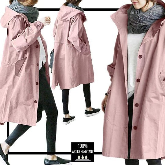 Damen nan leichter oversized Parka-Mantel mit Kapuze, Taillenzug und seitlichem Gehschlitz Drune