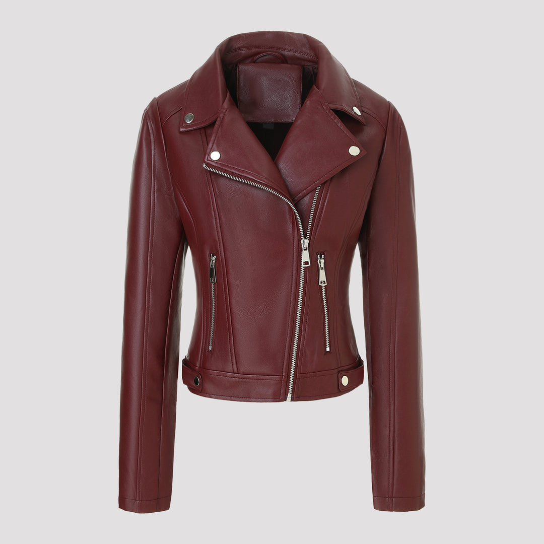 Damen Stylish Cropped Lederjacke Drune