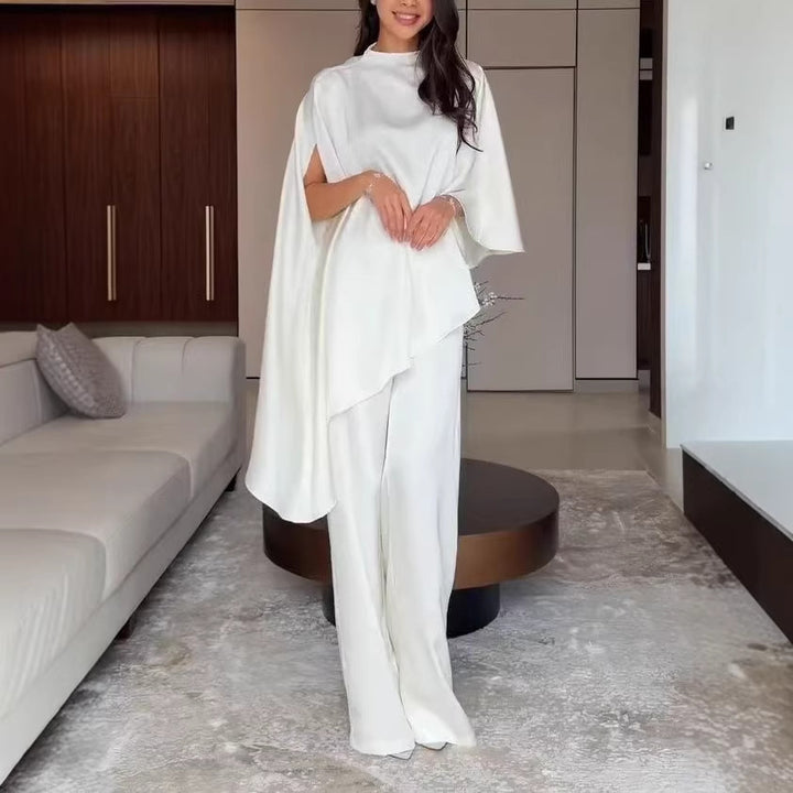 Damen Zweiteiliges Chiffon-Cape mit asymmetrischem Saum und Hose mit elastischem Bund Drune