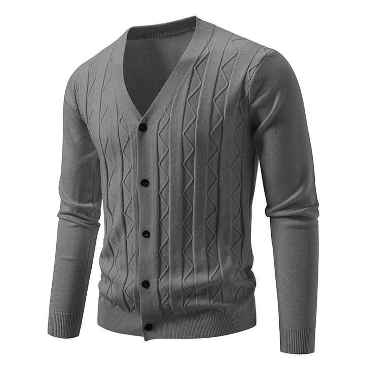 Herren Feinstrick-Cardigan mit V‑Ausschnitt, Zickzack‑Relief und Knopfleiste Drune