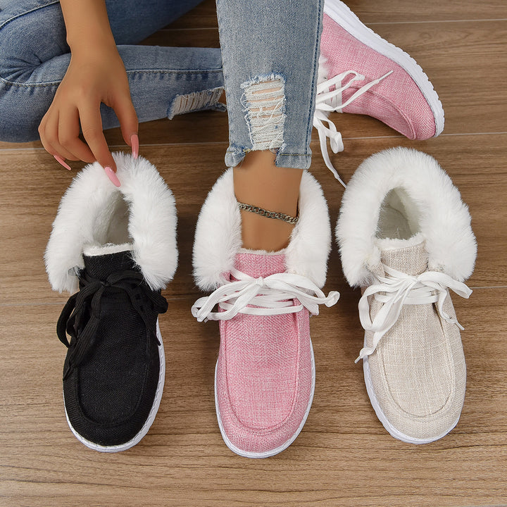 Damen Komfortable Sneaker mit Plüschkragen und rutschfester Sohle Drune