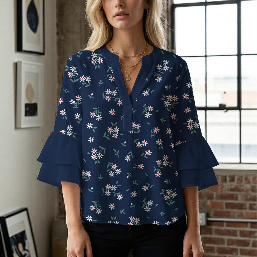 Damen Bluse mit voluminösen Ärmeln und floralem Design Drune