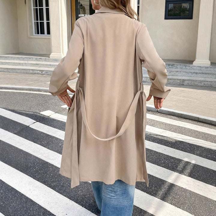 Damen eleganter Trenchcoat im minimalistischen Stil mit Gürtel und praktischen Taschen Drune