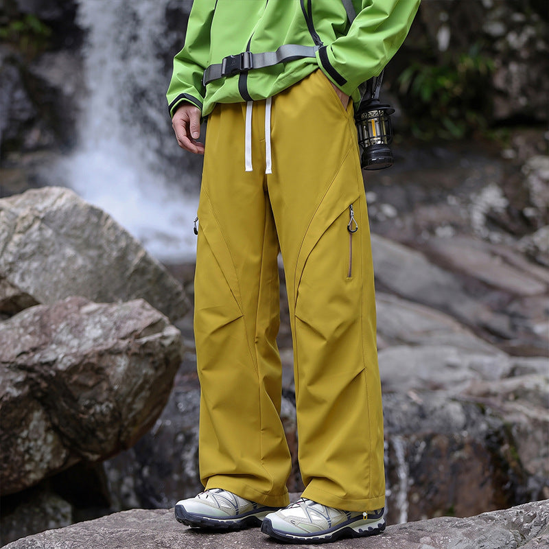 Unisex Wasserabweisende technische Cargo-Hose mit weitem Bein, Reißverschlusstaschen und Kordelzug Drune