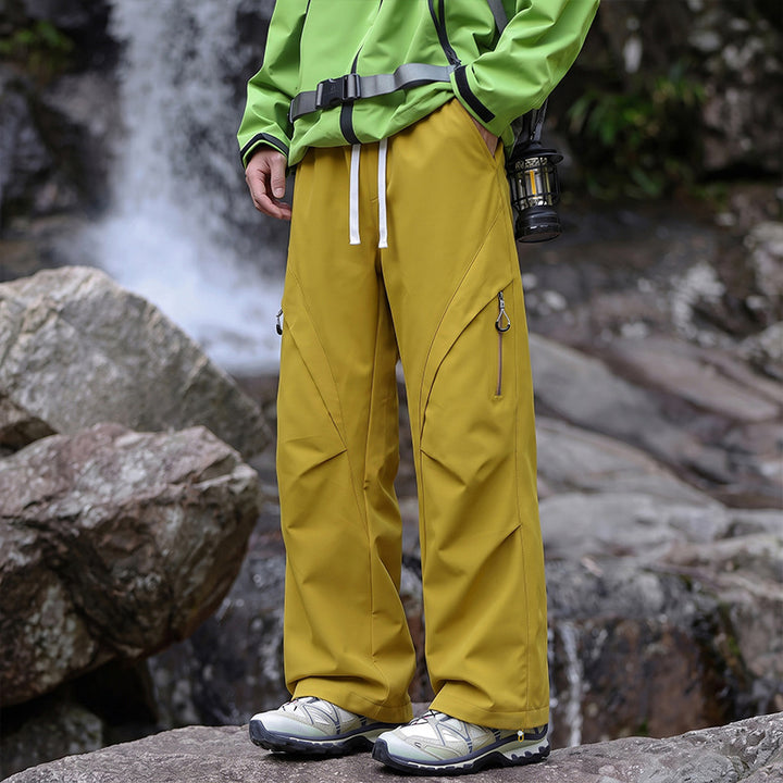 Unisex Wasserabweisende technische Cargo-Hose mit weitem Bein, Reißverschlusstaschen und Kordelzug Drune