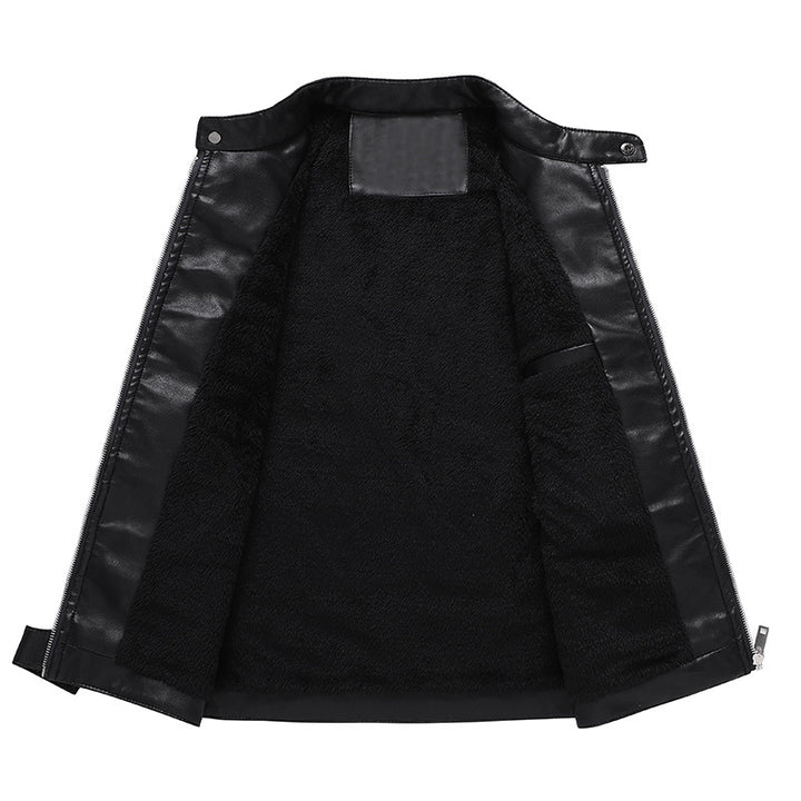Herren Bikerjacke aus Kunstleder mit markanter Logo‑Applikation und tailliertem Schnitt Drune