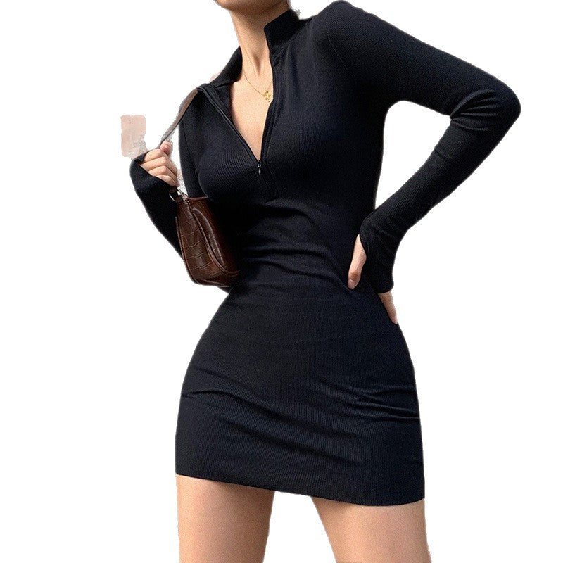 Damen Sportliches Minikleid mit hohem Kragen und durchgehendem Reißverschluss Drune
