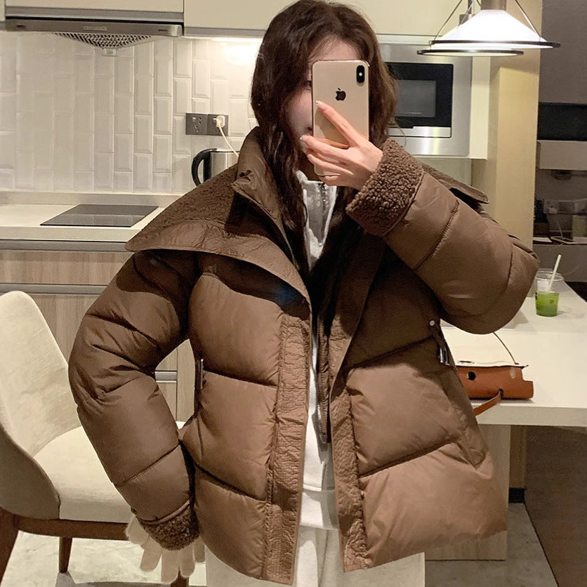 Damen Stylische und warme Pufferjacke mit hohem Kragen und praktischen Taschen Drune