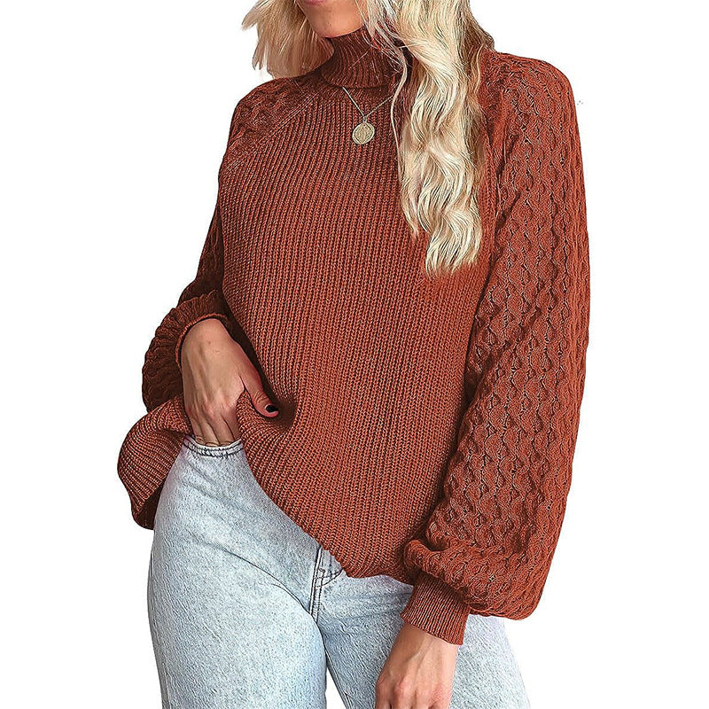 Damen Feinstrickpullover mit Rollkragen und voluminösen Zopfmuster-Ärmeln Drune